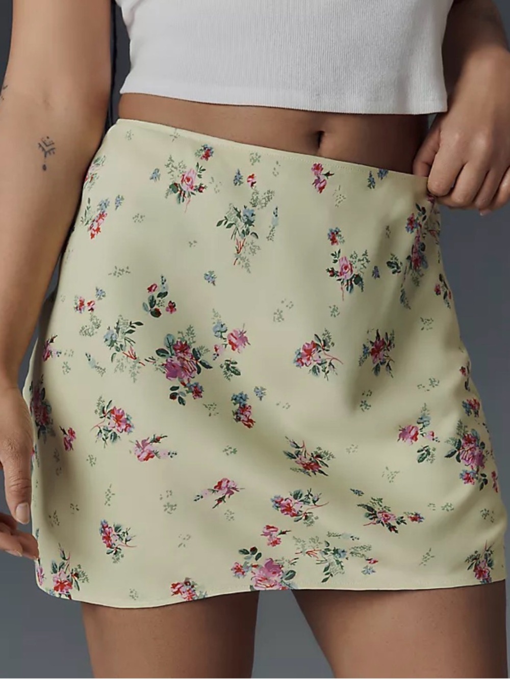 Floral Mini Skirt in Pale Yellow